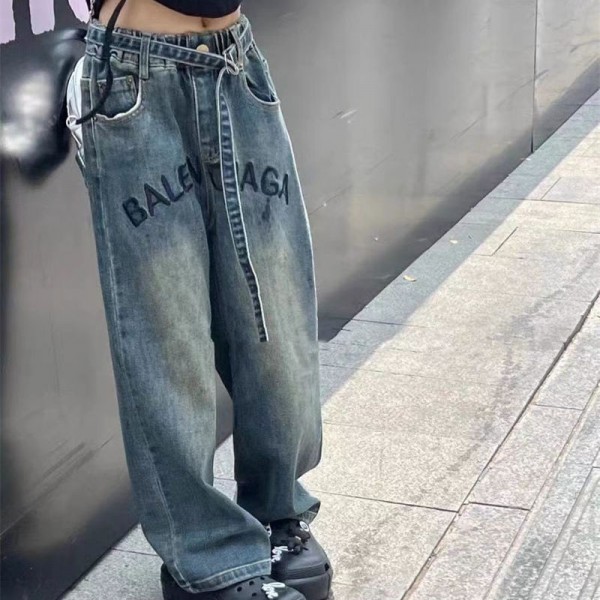 バレンシアガ 女の子 デニムパンツ 子供服 balenciaga ジーパン ジュニア ワイドパンツ ロングパンツ ボトムス ゆったり 長ズボン 通園 通学 普段着 美脚ストレッチ カジュアル