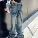 バレンシアガ 女の子 デニムパンツ 子供服 balenciaga ジーパン ジュニア ワイドパンツ ロングパンツ ボトムス ゆったり 長ズボン 通園 通学 普段着 美脚ストレッチ カジュアル