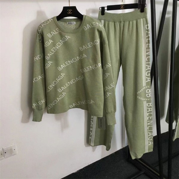 Balenciaga バレンシアガ ハイブランド レディース セットアップ春秋冬 ニット ワイドパンツ セットアップ 2点 セット S - 2XL 細く見える 細身 フォーマル 通勤 通学 カジュアル ファッション