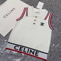 ブランド CELINE セリーヌ ノースリーブ ニット カラー スリム レディース シャツ ワイシャツ 半袖 ビジネス 襟つき ニットベスト 夏