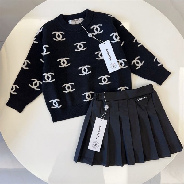 シャネル ブランド CHANEL ガールズ キッズ服 2点セット セーター ニット+ ショートスカート 長袖ニット キッズ 冬物 秋冬 ファッション 可愛い 洋服 通学 通園 90 - 150cm 卒業式 発表会 子供の日 普段着 結婚式 プレゼント 春 夏 秋