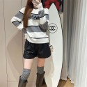 Chanel シャネル ブランド ニット セーター プルオーバーセーター ボーダー柄セーター 防寒セーター 秋冬セーター メンズ クルーネック 長袖 刺繍ロゴ おしゃれ 大きいサイズ 人気 インナー 韓国風 カジュアル