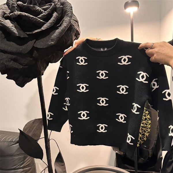 Chanel シャネル ハイブランド 子供服 ニットセーター 男の子 女の子 クルーネック 長袖 丸首 綿 キッズ 春秋冬 かわいい シンプル 通学 ボーイズ ガールズ 下着 インナー 防寒 90 - 140 cm