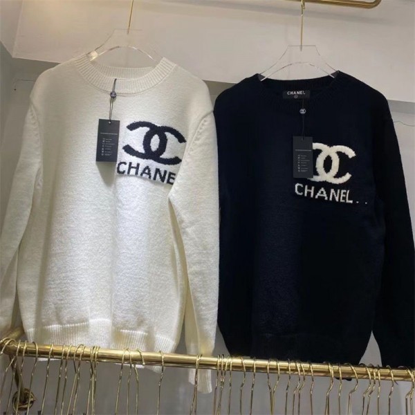 Chanel シャネル ブランドニット レディース セーター リブ パフスリーブ 長袖 カットソー 柔らか 体型カバー おしゃれ シンプル カジュアル 通勤 トップス 秋 冬 S - XL