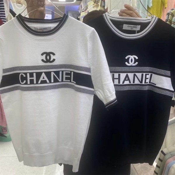 Chanel シャネル ブランド 半袖tシャツ ブランド ニット tシャツオーバーサイズ夏tシャツブランドかわいいブランドtシャツ高品質