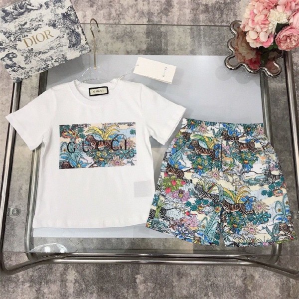 GG グッチ子供服 tシャツ 半パンツ セット服 ブランド かわいい トップス ゆったり スポーツウェア おしゃれ 人気 キッズ服 春夏 男の子 女の子  2色 90 - 160cm