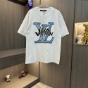 ルイヴィトン tシャツ メンズ 半袖 夏服 lv ブランド 上着 綿100% プリント柄 ヘンリーネック フィットネス おしゃれ インナーシャツ tシャツ メンズ シングル 肌着