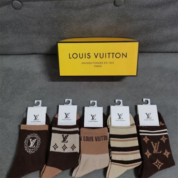 Lv ルイヴィトンレディース向け 靴下 かわいいブランド ストッキング 5足セット 大人気ブランドミドルソックス 高品質ブランドソックス 男女兼用 ファッション