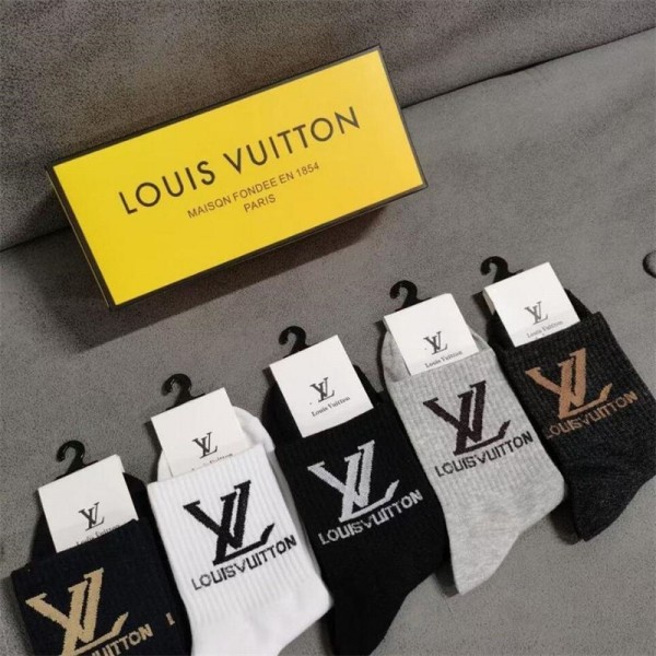 Lv ルイヴィトンコットン 靴下 メンズ 通気性ブランドミドルソックス 高品質浅口ソックス 女の子好き 韓国ブランドソックス 男女兼用 ファッション