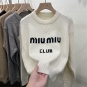 ミュウミュウ MiuMiu ブランド セーター レディー ニット トップス クールネック ケーブル ゆったり 体型カバー お洒落 可愛い 柔らか 暖かい 長袖 防寒対策 プルオーバー カジュアル 通勤 3色展開 秋 冬 春